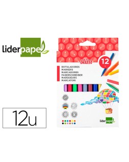 Rotulador liderpapel slim caja de 12 unidades colores surtidos